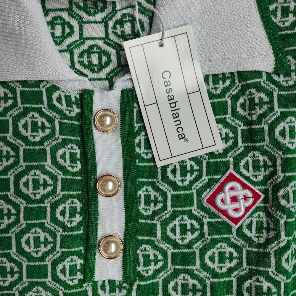 Cassette Club Green Geometric Knit Polo with White Trim - Picture 3 of 7